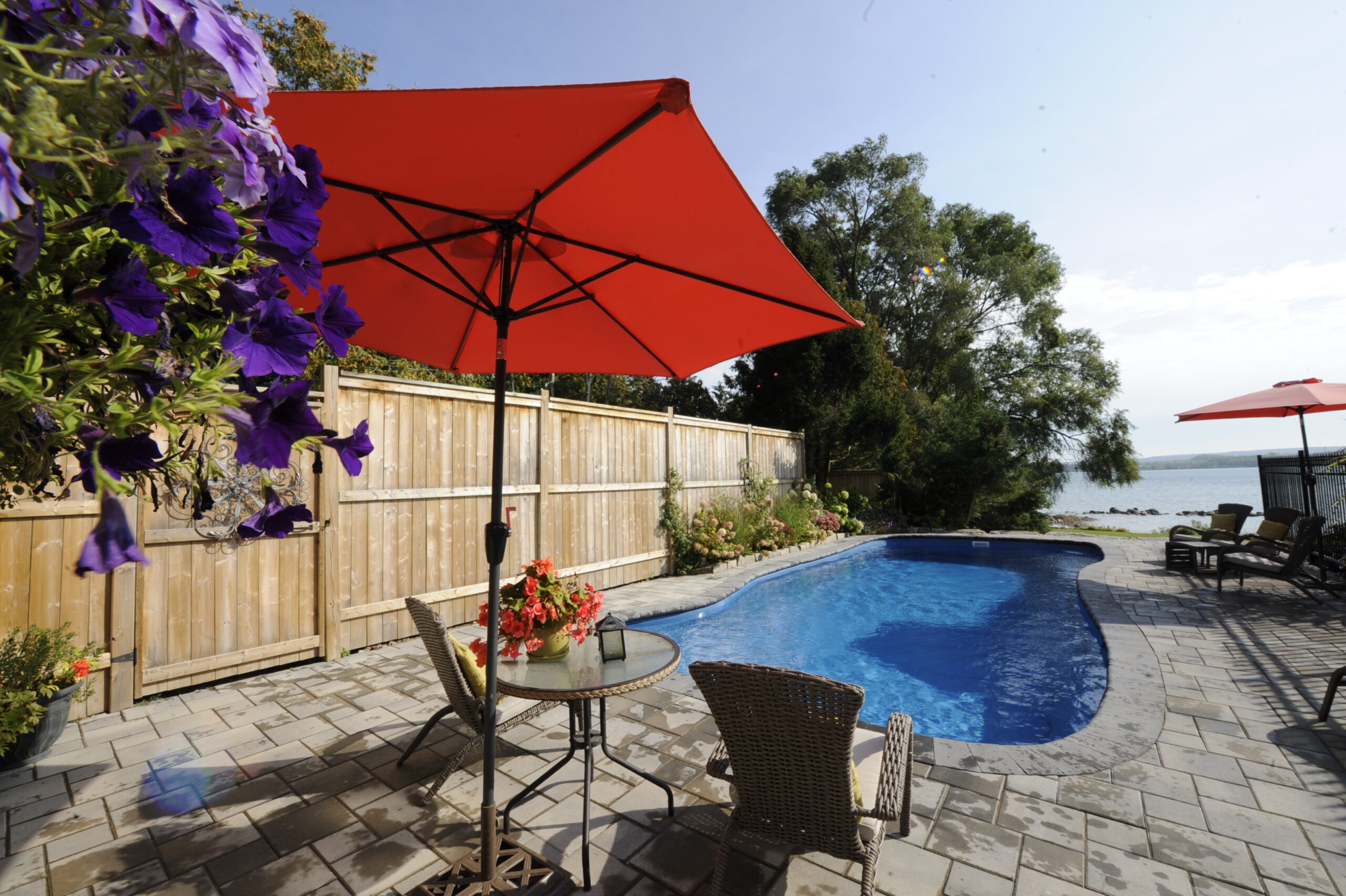 Inflatable ring floating in swimming pool, top view. summer holidays